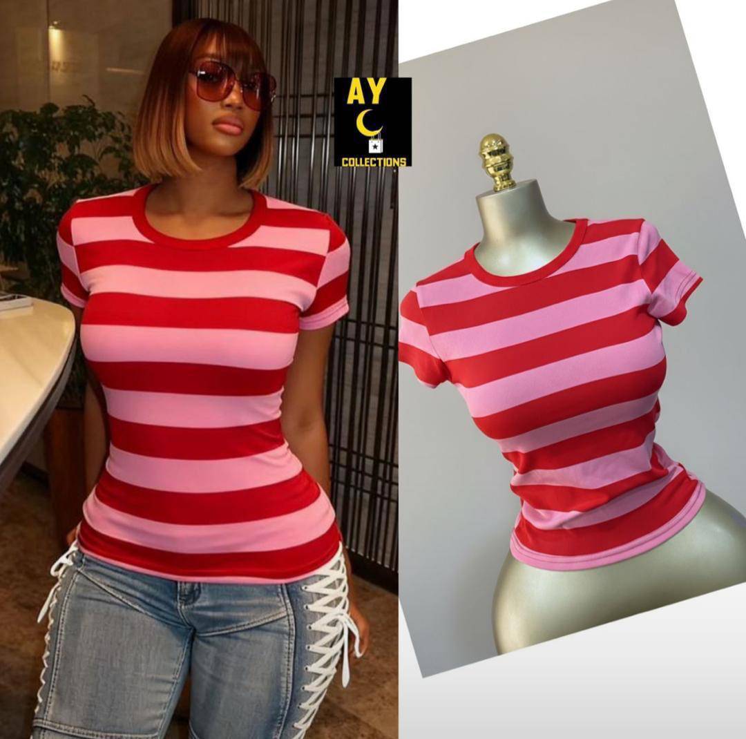 Pink & Red Striped Top