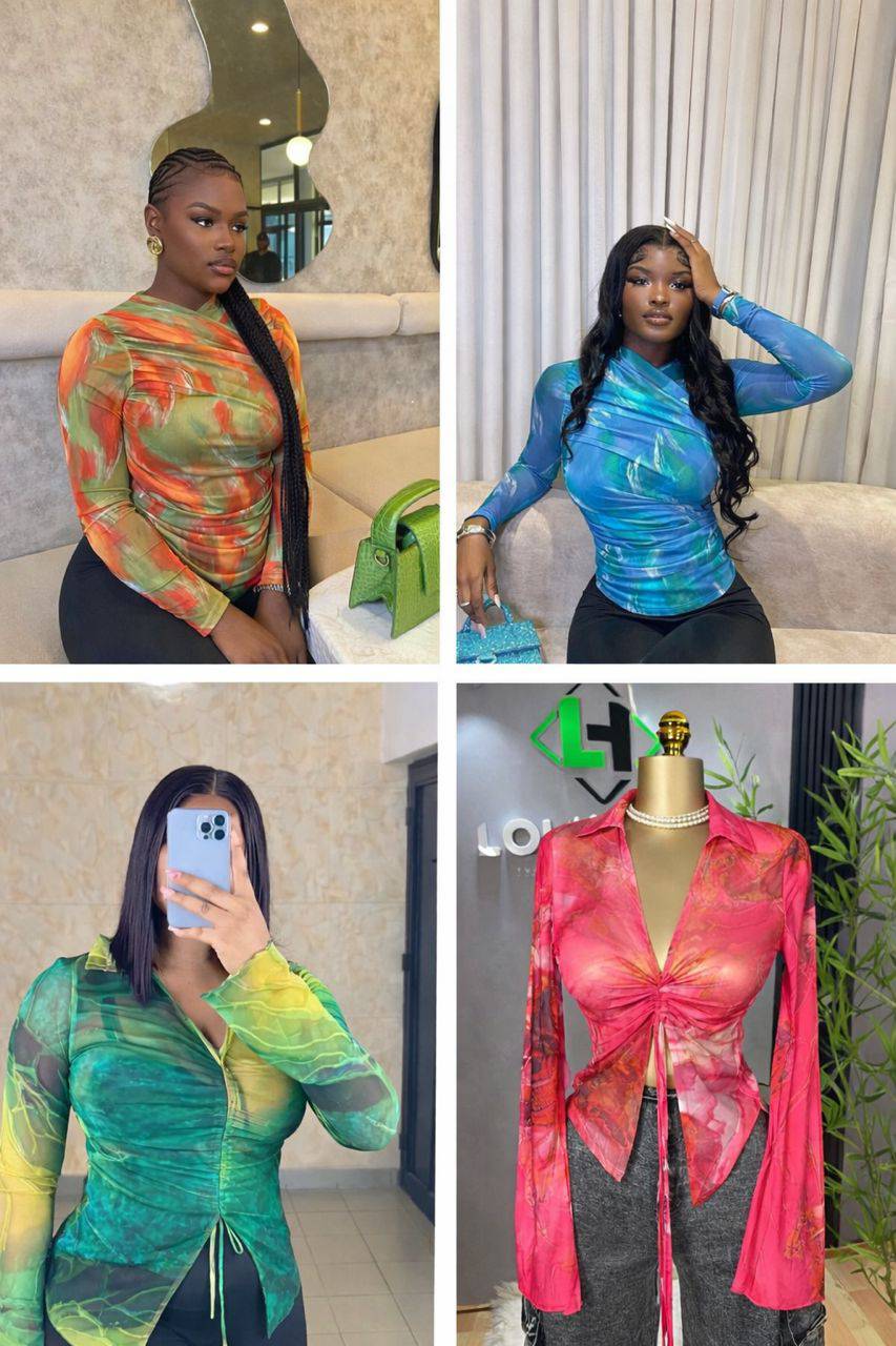 Mesh Print Long Sleeve Top