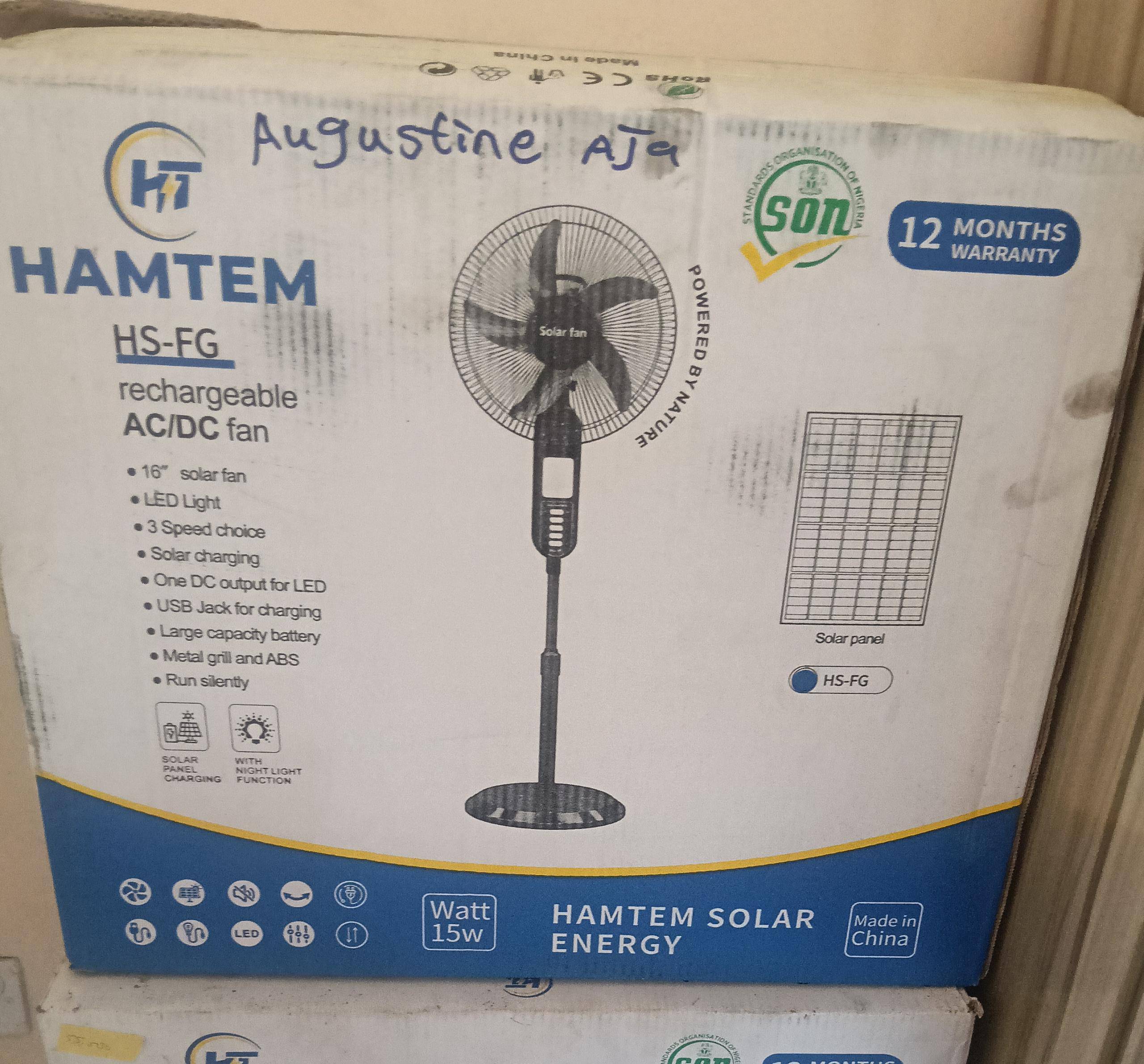 Hamtem Solar Rechargeable Fan