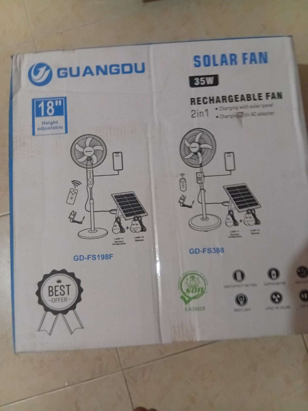 Guangdu 18" Solar Rechargeable Fan