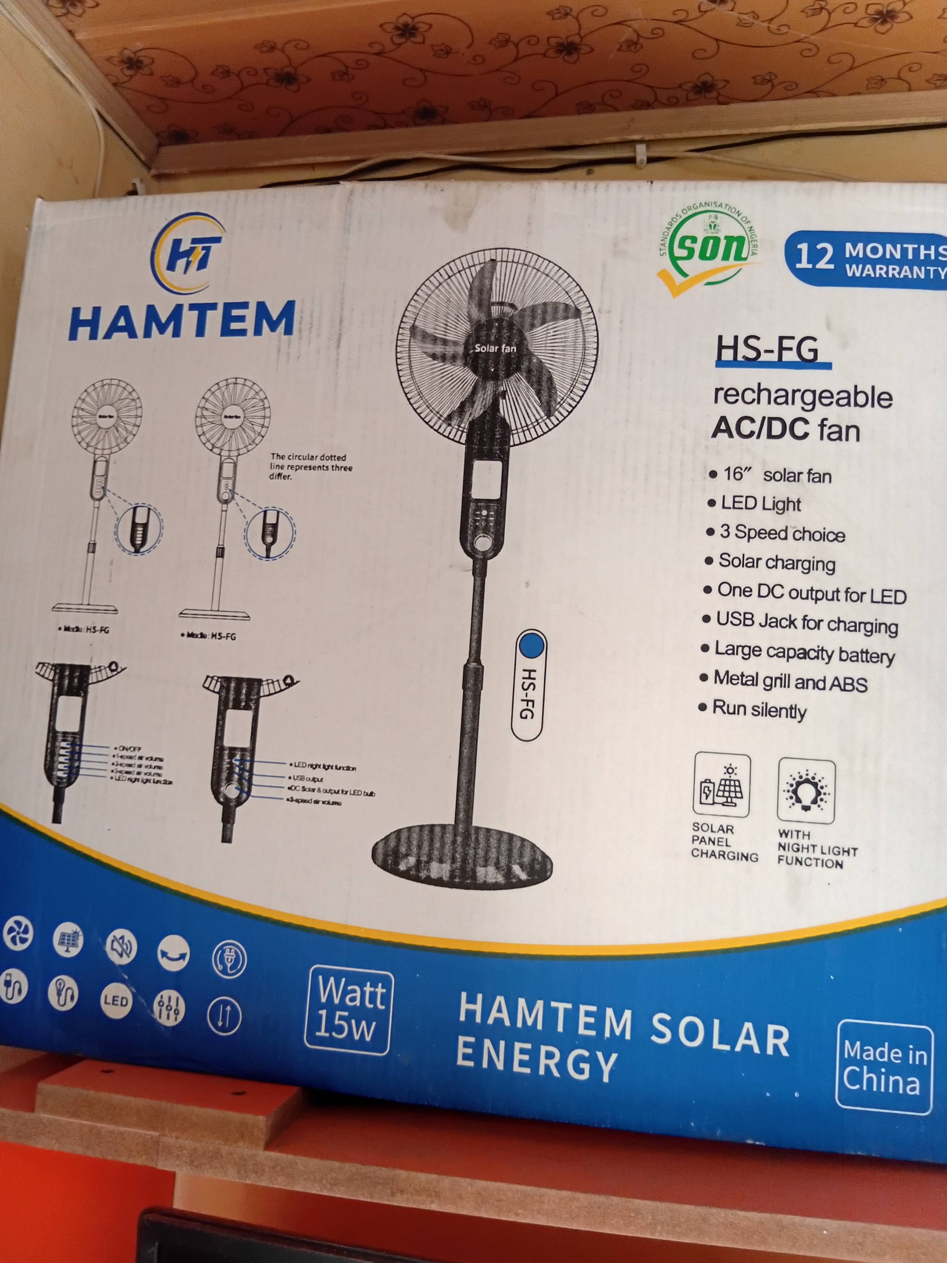Hamtem HS-FG Solar Rechargeable Fan