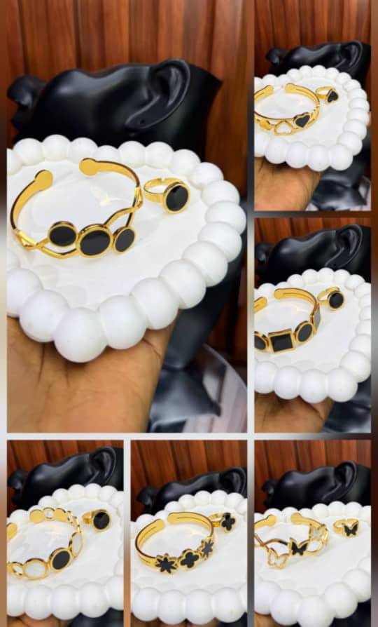 Gold and Black Bangle Bracelet