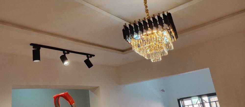 Crystal Chandelier with Black & Gold Accents